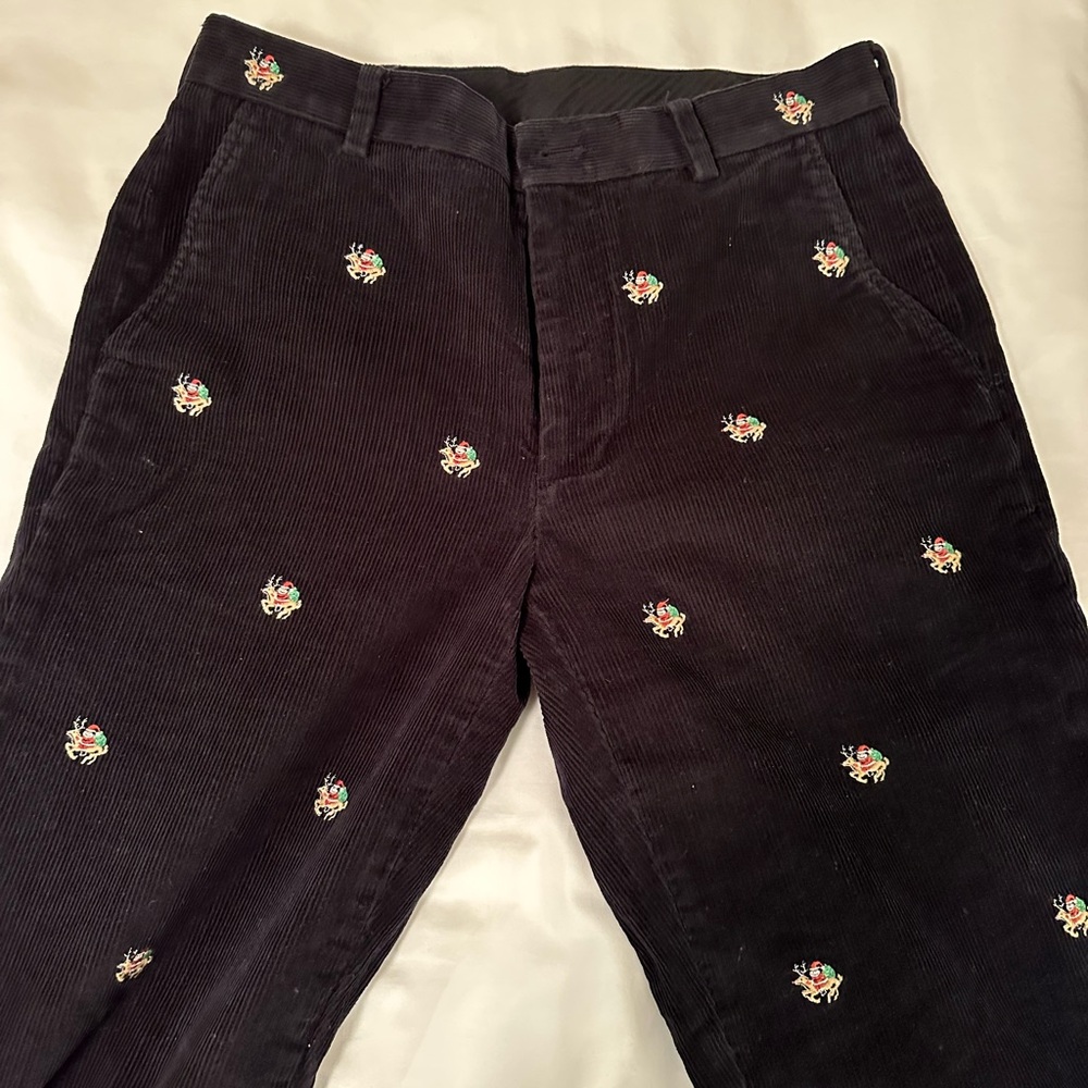 Brooks Brothers Black Corduroy Pants with Embroidered Santas